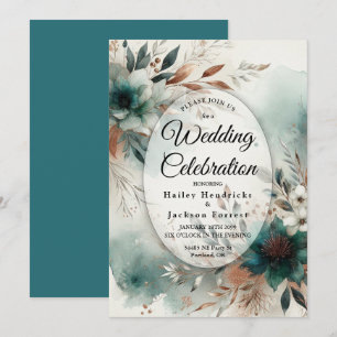 Teal Petals in Bronze Bloom Wedding Invitation