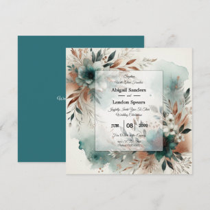 Teal Petals in Bronze Bloom Wedding Invitation