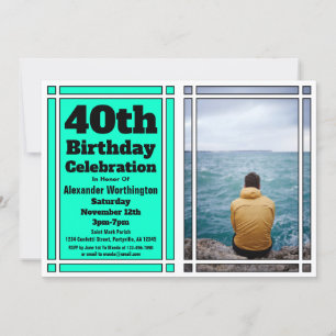 Teal Photo 40th Birthday Party Invitation