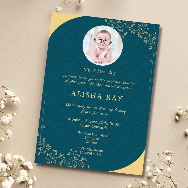 Teal Photo Annaprashan invitation card (Creator Uploaded)