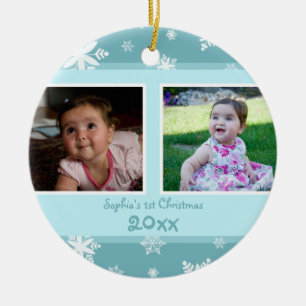 Teal Photo Baby's 1st Christmas Ornament