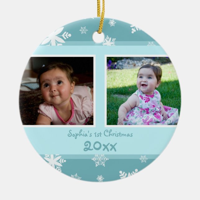 Teal Photo Baby's 1st Christmas Ornament (Front)