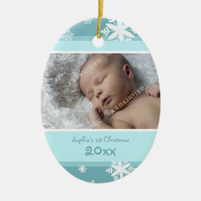 Teal Photo Baby's 1st Christmas Ornament (Front)