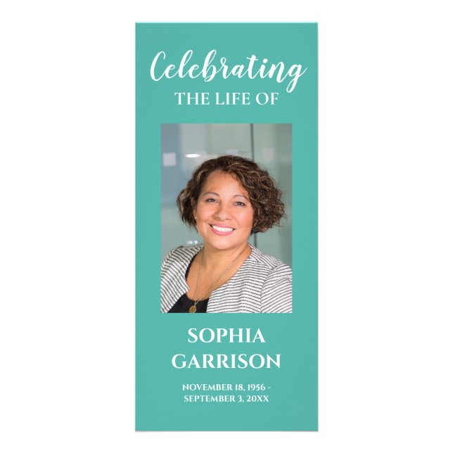 Teal Photo Celebration of Life Memorial Program Rack Card (Front)