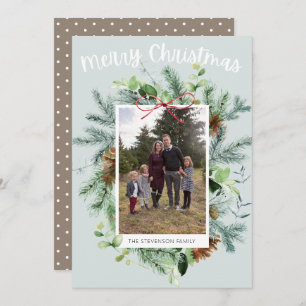 Teal Photo Christmas Greenery Greeting Card