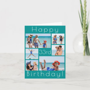 Teal Photo Collage Birthday Card – Custom Age Grou
