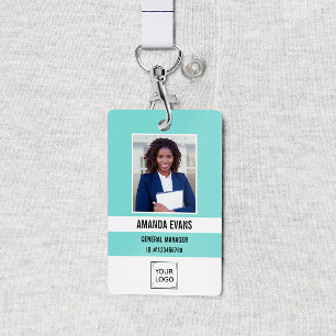 Teal   Photo Employee Logo or QR CODE Security ID Badge