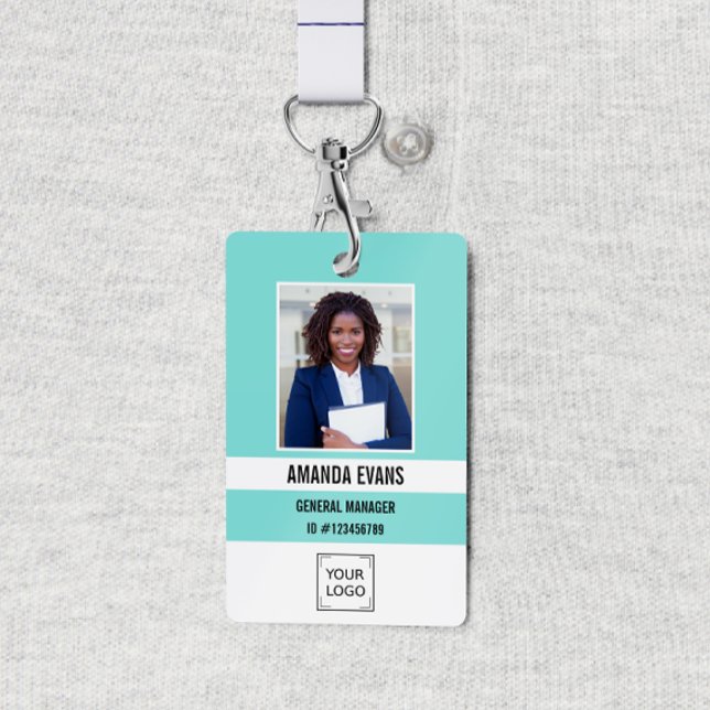 Teal | Photo Employee Logo or QR CODE Security ID Badge (Creator Uploaded)