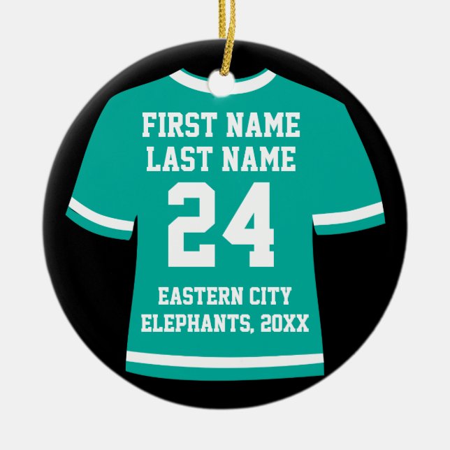 Teal Photo Football Soccer Hockey Sports Jersey Ceramic Ornament (Front)