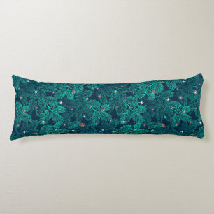 Teal Pine Branches With White Snowflakes Body Cushion