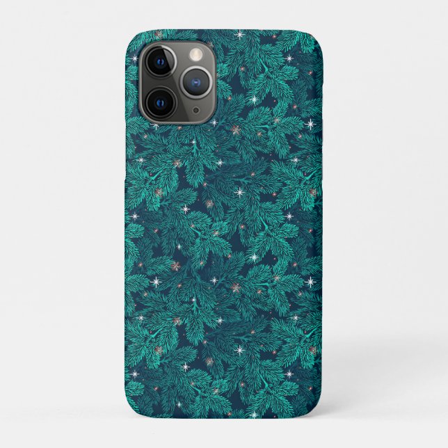 Teal Pine Branches With White Snowflakes Case-Mate iPhone Case (Back)