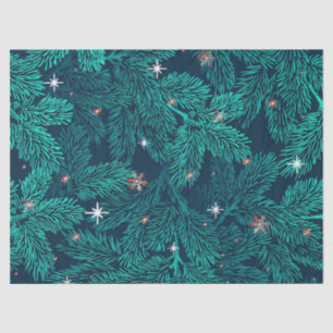 Teal Pine Branches With White Snowflakes Tissue Paper