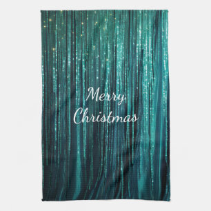 Teal Pine Green Tinsel Christmas Tea Towel