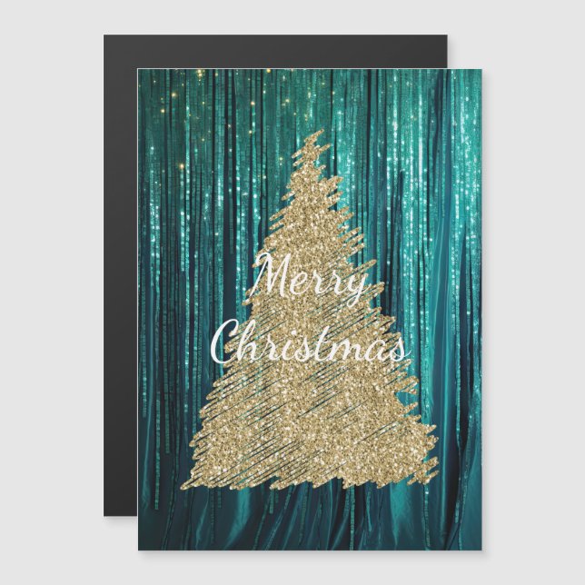 Teal Pine Green Tinsel Gold Christmas Tree (Front/Back)