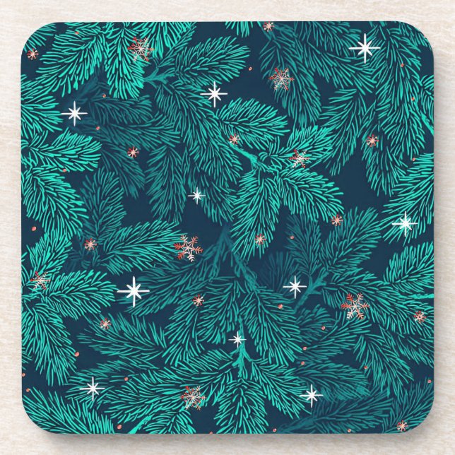 🌲 Teal Pine Snowflake Christmas Table Decor ❄️ Coaster (Front)
