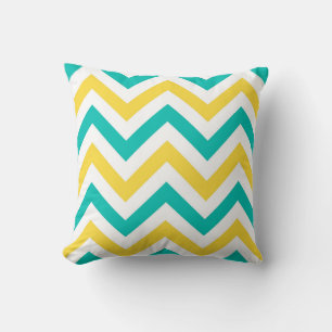Teal, Pineapple, Wht Large Chevron ZigZag Pattern Cushion