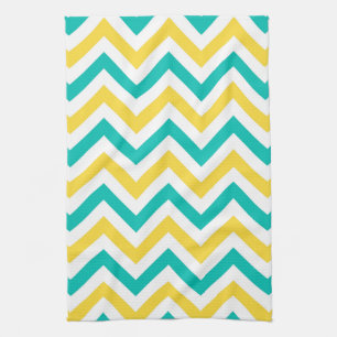 Teal, Pineapple, Wht Large Chevron ZigZag Pattern Tea Towel