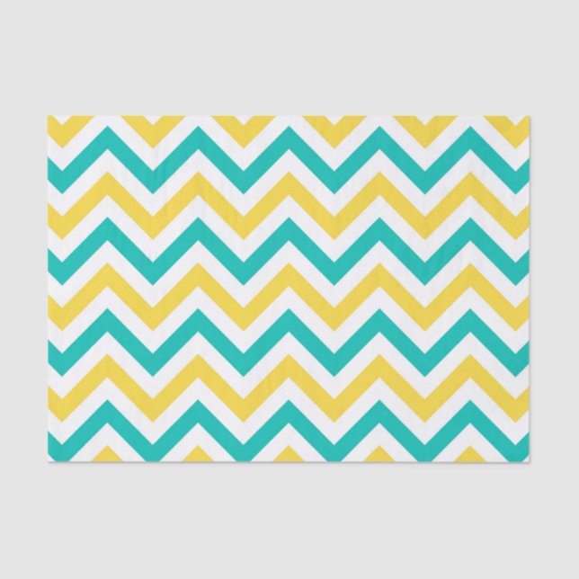 Teal, Pineapple, Wht Large Chevron ZigZag Pattern Tissue Paper (Front)