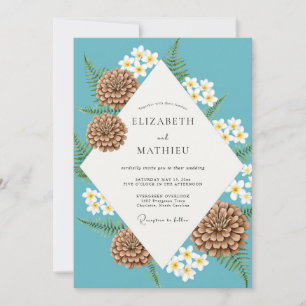 Teal Pinecone Winter Eucalyptus Wedding Invitation