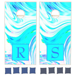 Teal Pink Abstract Wave Patterns Monogram Colourfu