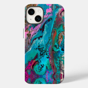 Teal Pink Black Abstract Fluid Painting iPhone 14 Case