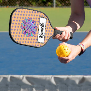 Teal-Pink-Blue Clover Ribbon by Kenneth Yoncich Pickleball Paddle