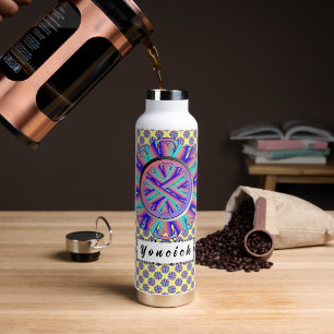 Teal-Pink-Blue Flower Ribbon by Kenneth Yoncich Water Bottle