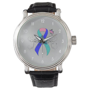 Teal/Pink/Blue Ribbon with Butterfly Watch