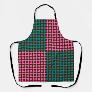 Teal Pink Brown Chequered Diamond Pattern Apron