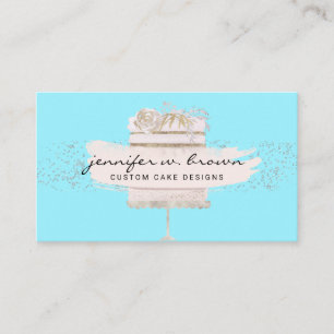 Teal Pink Cake Floral Bakery Pastry Patisserie Business Card