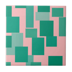 Teal Pink Color Block Pattern Modern Abstract Ceramic Tile