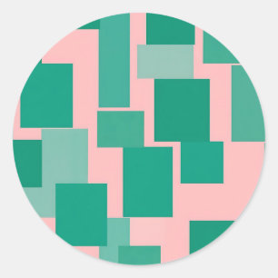 Teal Pink Color Block Pattern Modern Abstract Classic Round Sticker