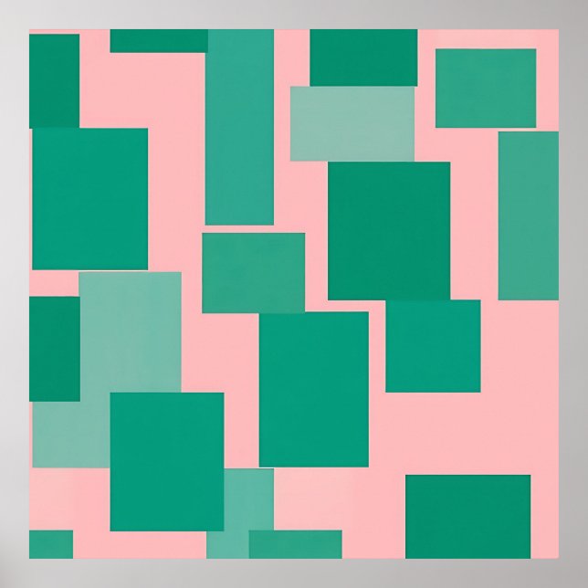 Teal Pink Color Block Pattern Modern Abstract  Poster (Front)