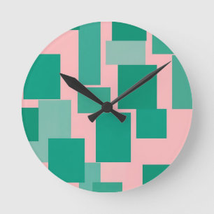 Teal Pink Color Block Pattern Modern Abstract Round Clock