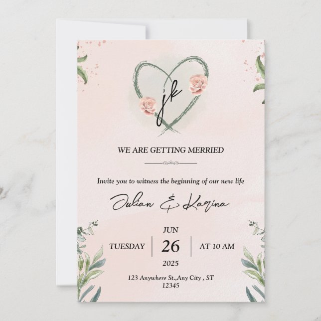 Teal Pink Elegant Floral Watercolor Invitation (Front)