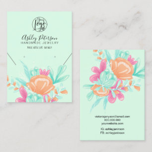 Teal pink floral logo jewellery earring necklace business card