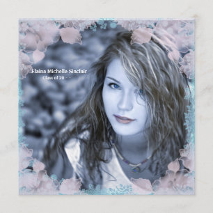 Teal Pink Floral Photo Graduation Announcement