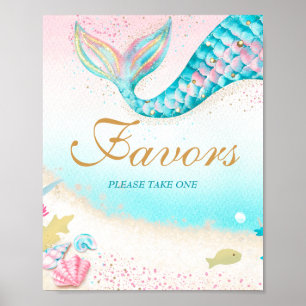 Teal Pink Gold Glitter Mermaid Tail Favours Sign