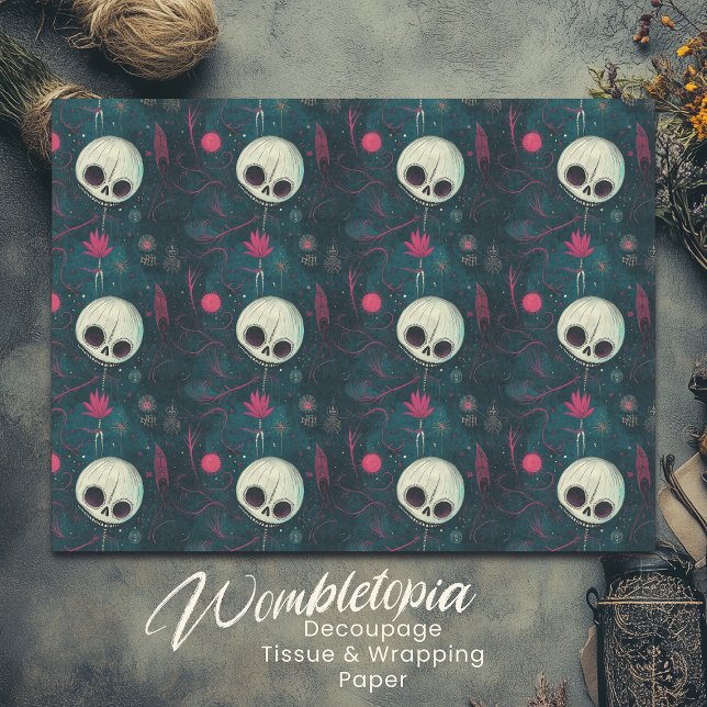 Teal & Pink Halloween Skulls & Floral Decoupage Tissue Paper (Creator Uploaded)