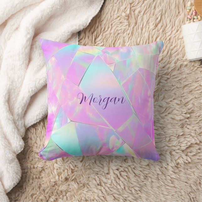 Teal & Pink Iridescent Design, Script Name Cushion (Blanket)