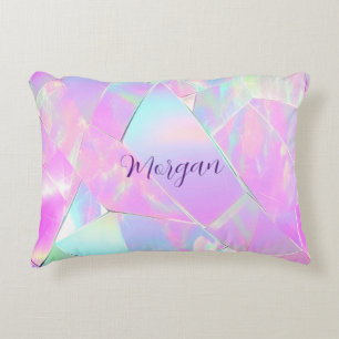Teal & Pink Iridescent Design, Script Name Decorative Cushion