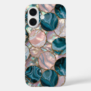 Teal Pink Marble Circles Phone Case Gold