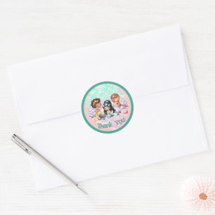 Teal Pink Mermaid Friends Under the Sea Thank You Classic Round Sticker