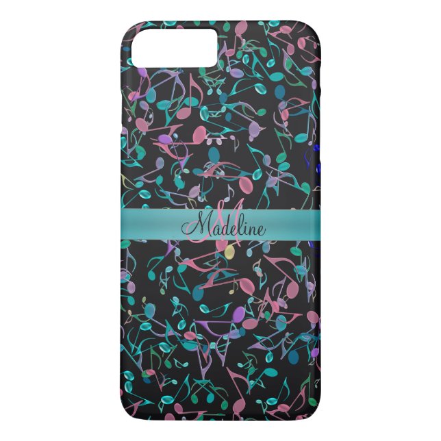 Teal Pink Music Notes Personalised iPhone 7 Case (Back)