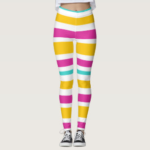 Teal, PInk, Orange and White Striped Leggings