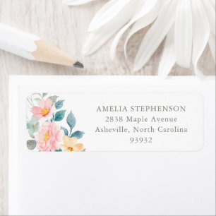 Teal Pink Pastel Watercolor Floral Return Address Return Address Label