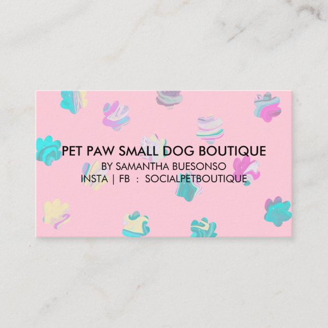 Teal pink paw boarding dogs pet groomer business card (Front)