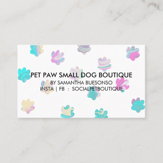 Teal pink paws boarding dogs pet grooming business card (Front)
