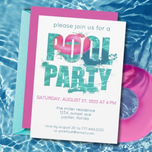Teal Pink Pool Party Splash Invitation (Creator Uploaded)