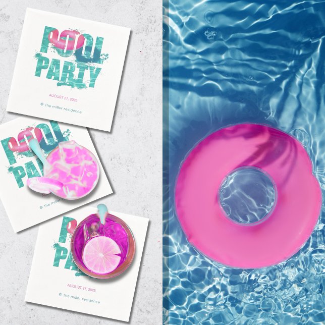 Teal Pink Pool Party Splash Napkin (Creator Uploaded)